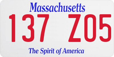 MA license plate 137ZO5