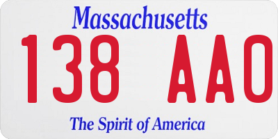 MA license plate 138AA0