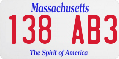 MA license plate 138AB3