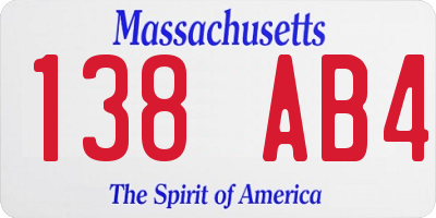 MA license plate 138AB4
