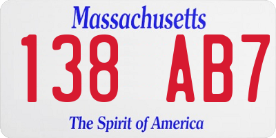 MA license plate 138AB7