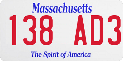 MA license plate 138AD3