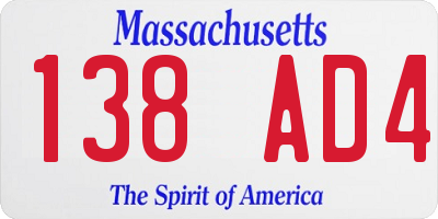 MA license plate 138AD4