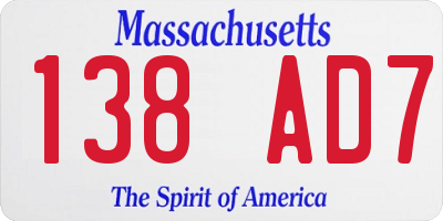 MA license plate 138AD7