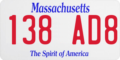 MA license plate 138AD8