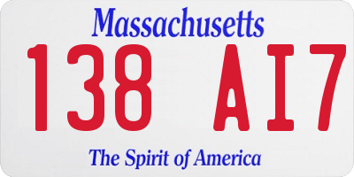 MA license plate 138AI7