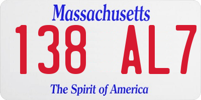 MA license plate 138AL7