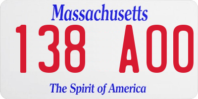 MA license plate 138AO0