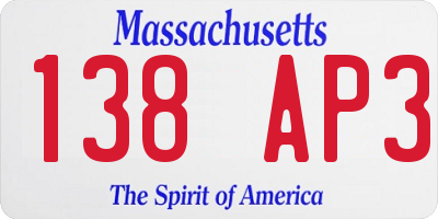 MA license plate 138AP3