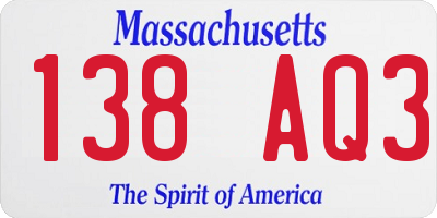 MA license plate 138AQ3