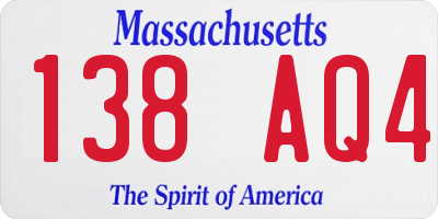 MA license plate 138AQ4
