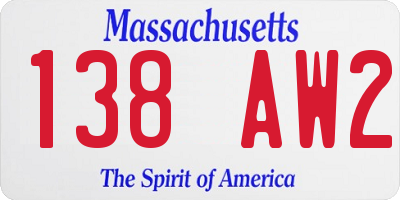 MA license plate 138AW2