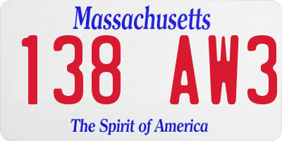 MA license plate 138AW3