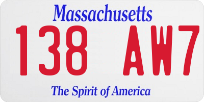 MA license plate 138AW7