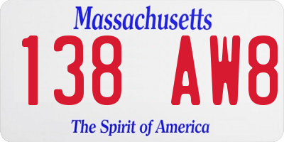 MA license plate 138AW8