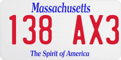 MA license plate 138AX3