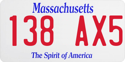 MA license plate 138AX5