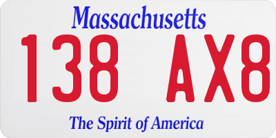 MA license plate 138AX8