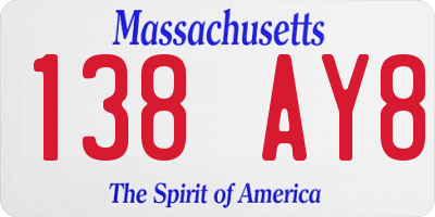 MA license plate 138AY8