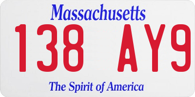 MA license plate 138AY9