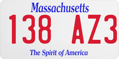 MA license plate 138AZ3