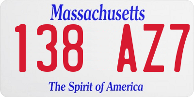 MA license plate 138AZ7