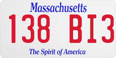 MA license plate 138BI3