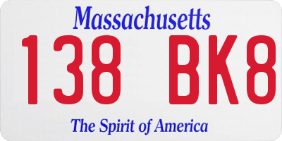 MA license plate 138BK8