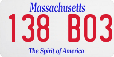 MA license plate 138BO3