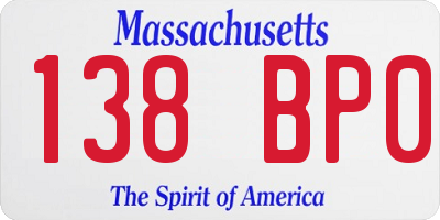 MA license plate 138BP0