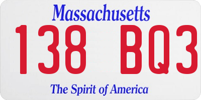 MA license plate 138BQ3