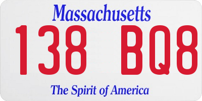MA license plate 138BQ8