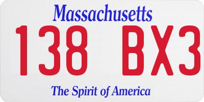 MA license plate 138BX3