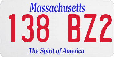 MA license plate 138BZ2