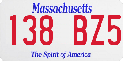 MA license plate 138BZ5