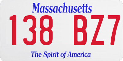 MA license plate 138BZ7