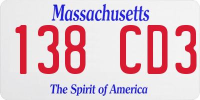 MA license plate 138CD3