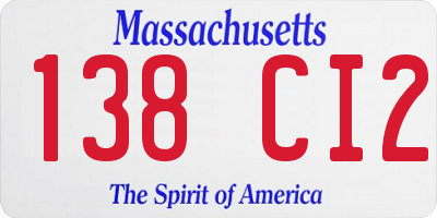 MA license plate 138CI2