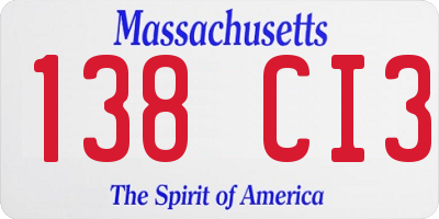 MA license plate 138CI3