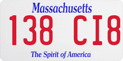 MA license plate 138CI8