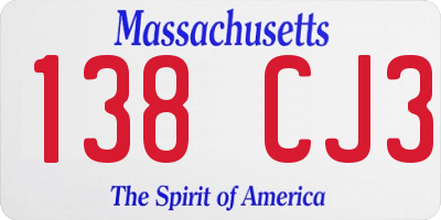MA license plate 138CJ3