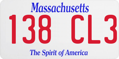 MA license plate 138CL3