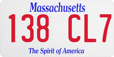 MA license plate 138CL7