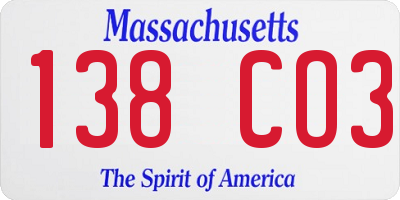 MA license plate 138CO3