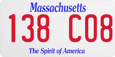 MA license plate 138CO8