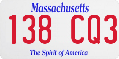 MA license plate 138CQ3