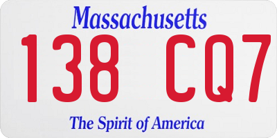 MA license plate 138CQ7
