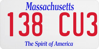 MA license plate 138CU3