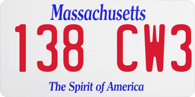 MA license plate 138CW3