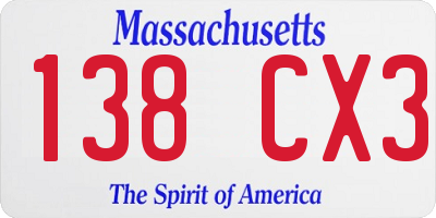 MA license plate 138CX3